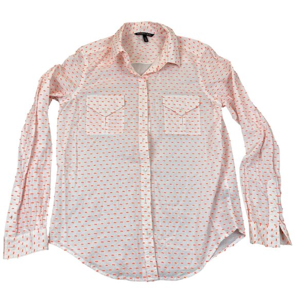 Victoria's Secret Womens Shirt Small Long Sleeve Button Up Orange Melon Dots Y2K - Picture 1 of 9
